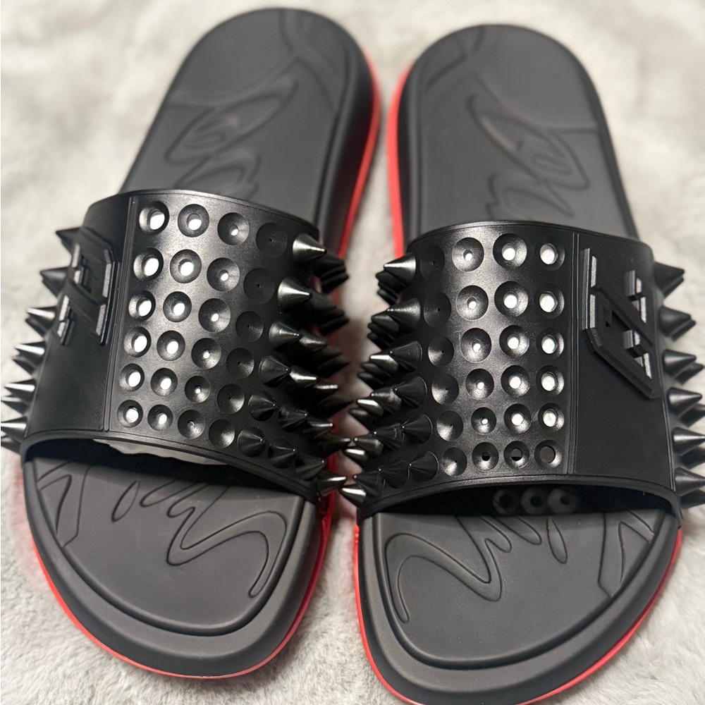 Black and Red Spiked Slides